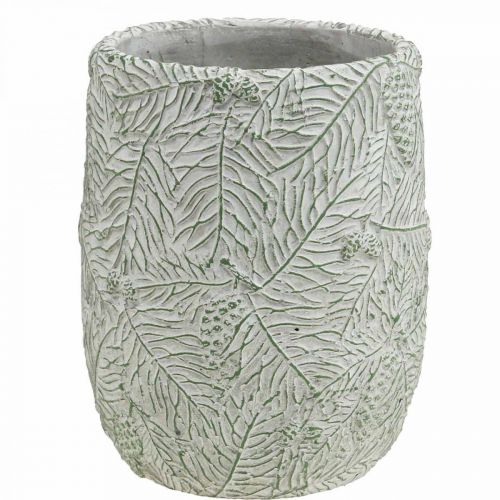 Plantenbak keramiek groen wit grijs dennentakken Ø12cm H17.5cm