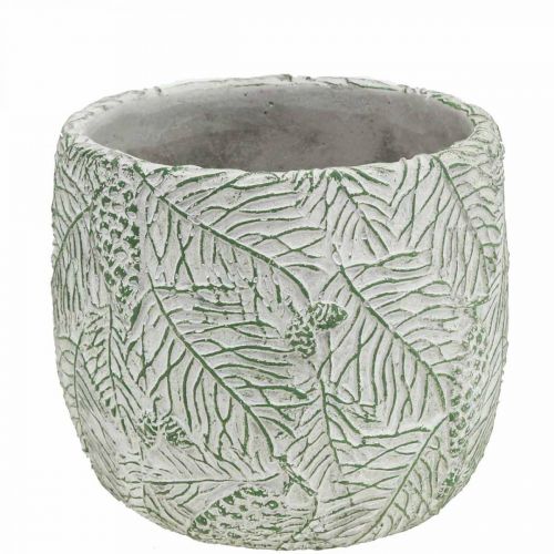 Plantenbak keramiek groen wit grijs dennentakken Ø13.5cm H13.5cm