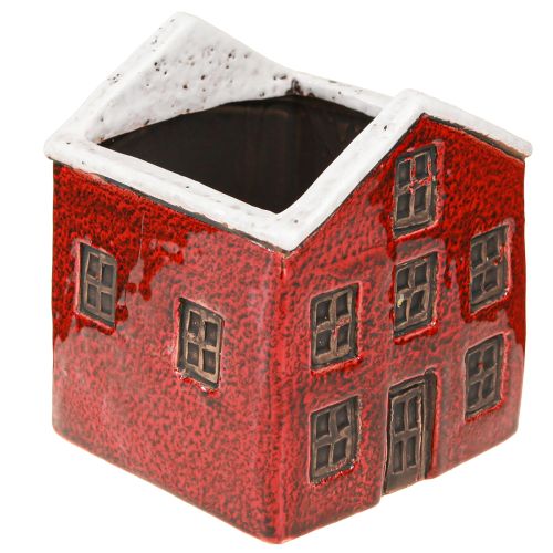 Plantenbak keramiek huis Advent rood en wit 10×10×12cm