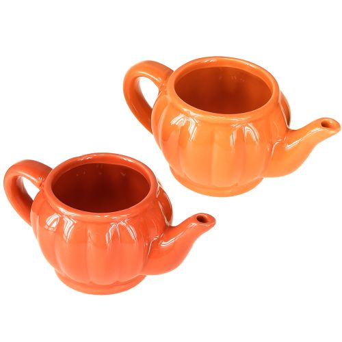 Plantenbak keramiek theepot oranje assorti 15×9×6,5cm 2 stuks