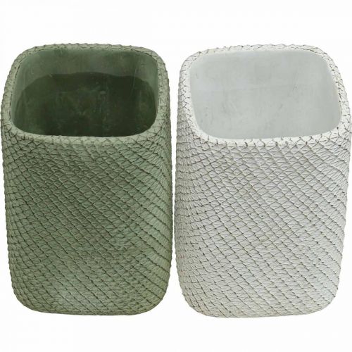Artikel Plantenbak keramiek wit groen reliëf mesh 14x14cm H21.5cm 2st