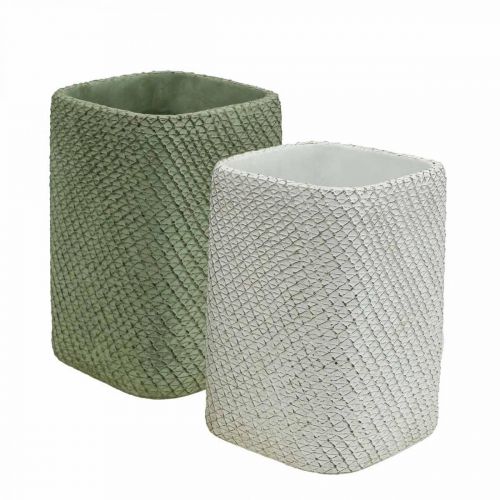 Floristik24 Plantenbak keramiek wit groen reliëf mesh 12x12cm H17.5cm 2st