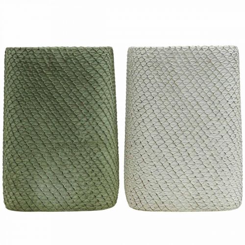 Artikel Plantenbak keramiek wit groen reliëf mesh 12x12cm H17.5cm 2st