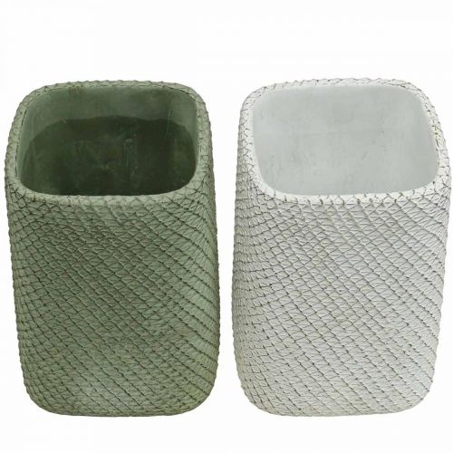 Artikel Plantenbak keramiek wit groen reliëf mesh 12x12cm H17.5cm 2st