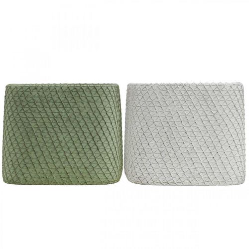 Artikel Plantenbak keramiek wit groen reliëf mesh 17x17cm H15cm 2st