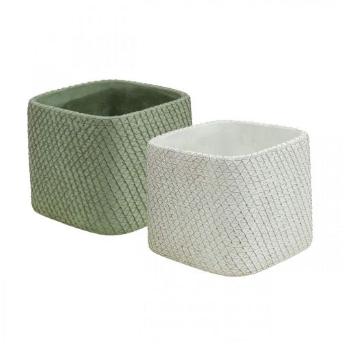 Floristik24 Plantenbak keramiek wit groen reliëf mesh 12,5x12,5cm H9cm 2st