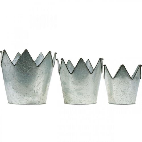 Artikel Plantenbak kroon metaal decoratie zink Ø21.5/19.5/17cm set van 3