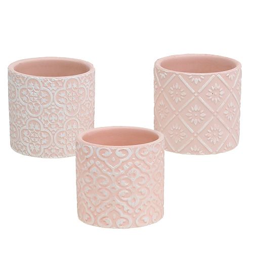 Planter met patroon roze Ø7cm H6.5cm 12st