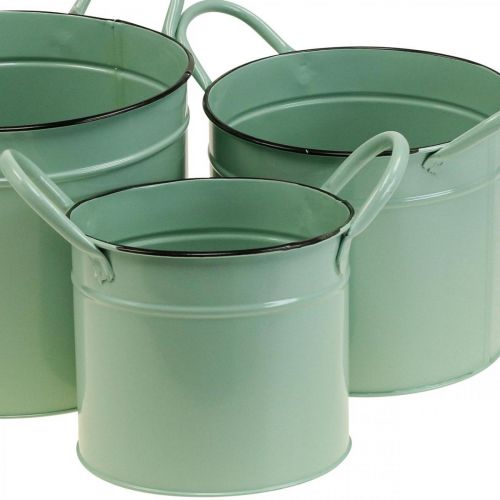Floristik24 Plantenbak vintage plantenpot blikken emmer met handvat set van 3
