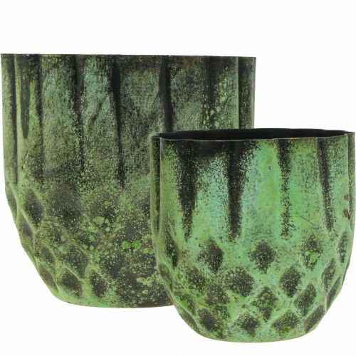 Artikel Plantenbak metaal vintage bloempot groen Ø14/12cm set van 2