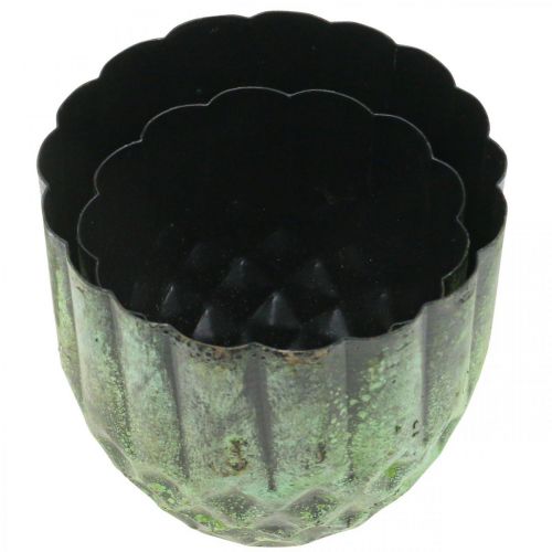 Artikel Plantenbak metaal vintage bloempot groen Ø14/12cm set van 2