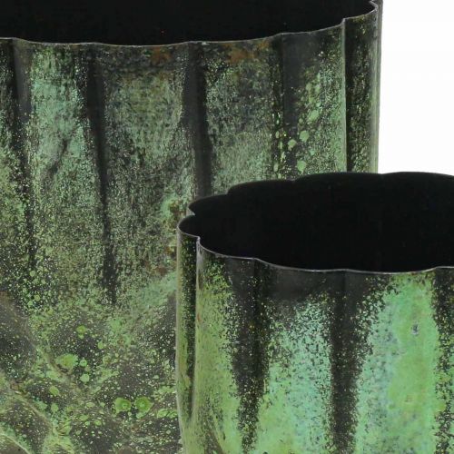 Artikel Plantenbak metaal vintage bloempot groen Ø14/12cm set van 2