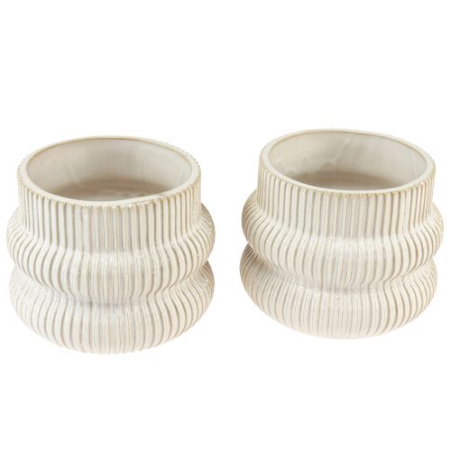 Floristik24 Plantenbak keramische plantenpot met groefpatroon Ø10cm H11cm 2st