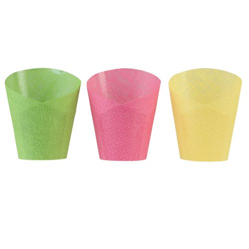 Floristik24 Plantenbak papier plantenpot geweven roze geel groen Ø9cm H18cm 9st