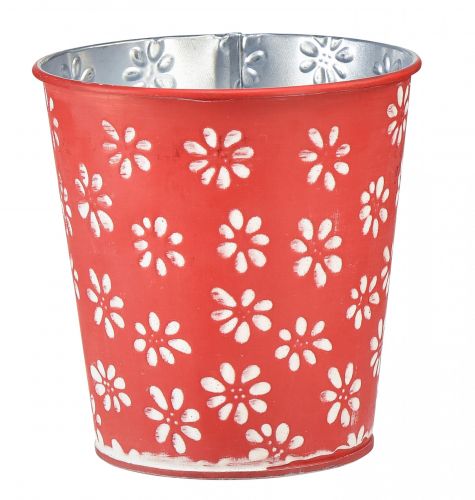 Floristik24 Plantenbak rood witte bloempot bloemen metaal Ø12,5cm H11,5cm