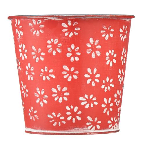 Artikel Plantenbak rood witte bloempot bloemen metaal Ø12,5cm H11,5cm