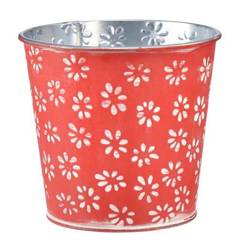 Artikel Plantenbak rood wit mini bloempot bloemen metaal Ø10,5cm H10,5cm