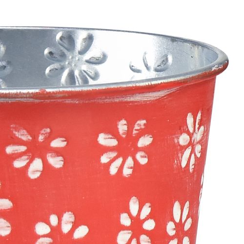 Artikel Plantenbak rood wit mini bloempot bloemen metaal Ø10,5cm H10,5cm