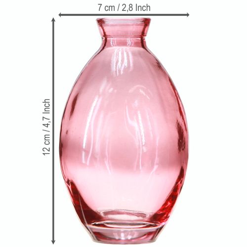 Artikel Vaas bolvormig mini vaasjes glas getint roze Ø7cm H12cm 6 stuks