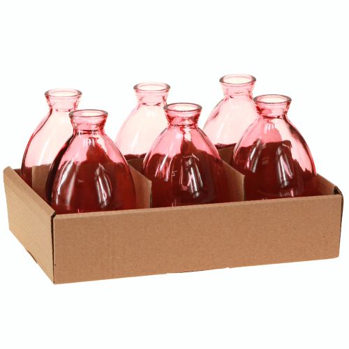 Artikel Vaas bolvormig mini vaasjes glas getint roze Ø7cm H12cm 6 stuks