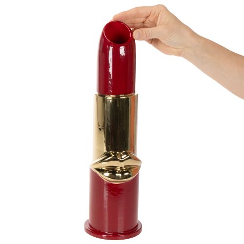 Decoratieve vaas met lippenstiftdesign voor kunstbloemen met lange stelen, 38 cm | Floristik24.nl
