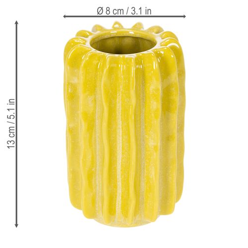 Artikel Cactus keramische vaas, gegroefde structuur, modern woondesign, 13 cm, 4 stuks