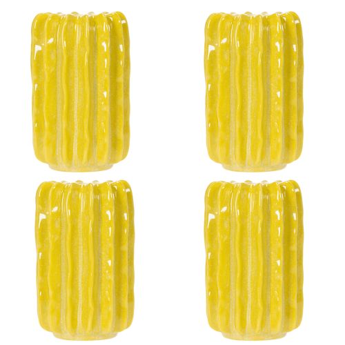 Artikel Cactus keramische vaas, gegroefd ontwerp voor een moderne inrichting, 13 cm, 4 stuks