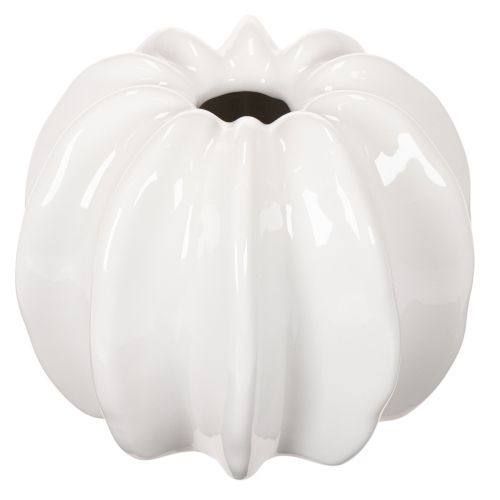 Pompoenvormige keramische vaas, wit, woondecoratie, 15 cm