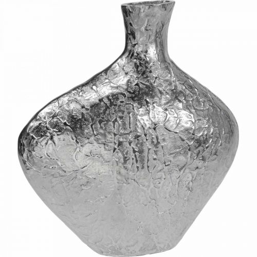 Decoratieve vaas metaal gehamerd bloemenvaas zilver 24x8x27cm