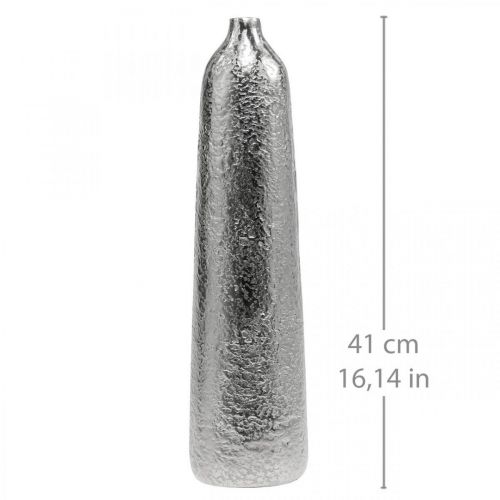 Artikel Siervaas metaal gehamerd bloemenvaas zilver Ø9,5cm H41cm