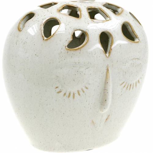 Floristik24 Keramieken vaas met gezichtscrème, beige H13cm steengoedlook 1 stuk