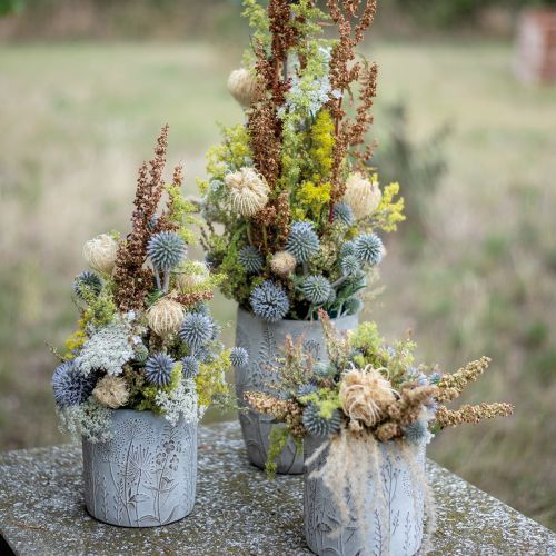 Floristik24 Vaas beton wit bloemenvaas met reliëf bloemen vintage Ø14,5cm