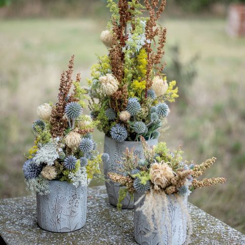 Artikel Vaas beton wit bloemenvaas met reliëf bloemen vintage Ø14,5cm