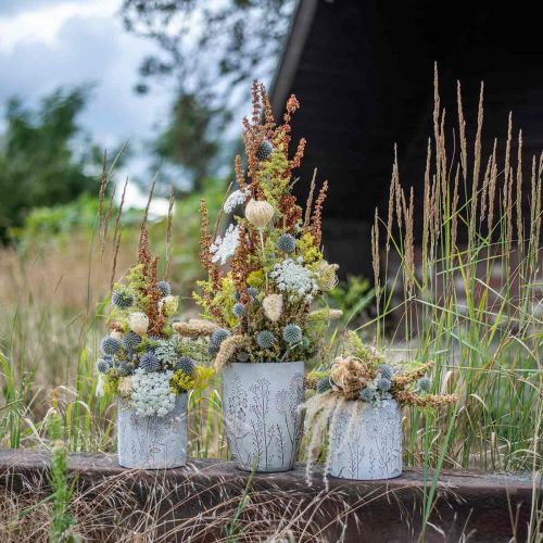 Artikel Vaas beton witte bloemenvaas met reliëf bloemen Ø12,5cm 2 stuks