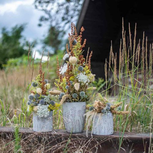 Floristik24 Vaas beton witte bloemenvaas met reliëfbloemen Ø12,5cm 2st