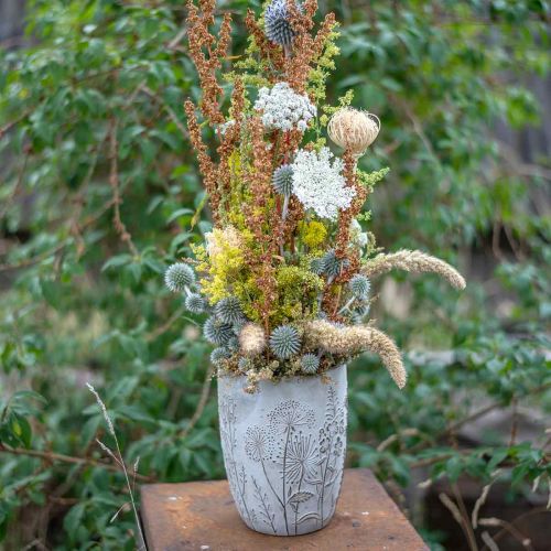 Floristik24 Vaas Concrete White Bloemenvaas met reliëf bloemen vintage Ø18cm