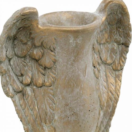 Floristik24 Decoratieve vaas van beton, amfora met engelenvleugels gouden vintage look B20,5cm H26cm