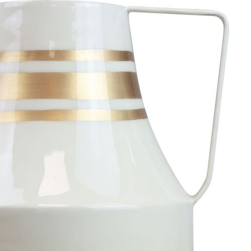 Artikel Vaas metalen handvat sierkan grijs/crème/goud Ø17cm H23cm