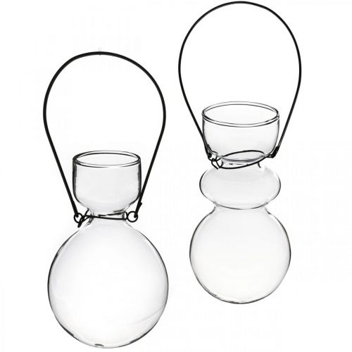 Artikel Mini glazen vazen voor ophangbeugel bol H11/11.5cm set van 2