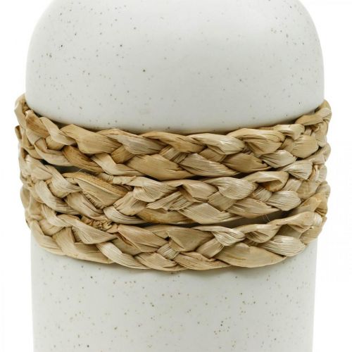 Artikel Bloemenvaas wit keramiek en zeegras vaas tafeldecoratie H22.5cm