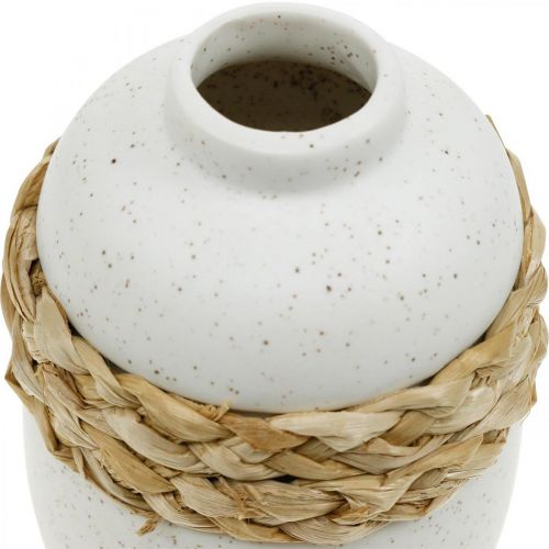 Artikel Bloemenvaas wit keramiek en zeegras vaas zomerdecoratie H17.5cm