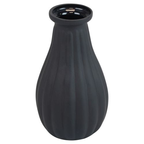 Vaas zwart glazen vaas groeven decoratieve vaas glas Ø8cm H14cm