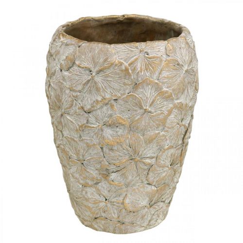 Floristik24 Sierpot bloemenpatroon, betonnen vaas gouden vintage look Ø18cm H24cm