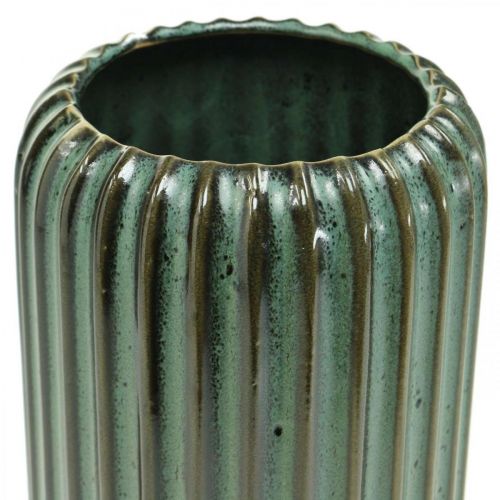 Artikel Keramische vaas, tafeldecoratie, gecanneleerde decoratieve vaas groen, bruin Ø10.5cm H21.5cm