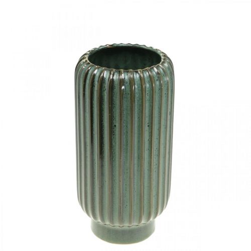 Keramische vaas, tafeldecoratie, gecanneleerde decoratieve vaas groen, bruin Ø10.5cm H21.5cm