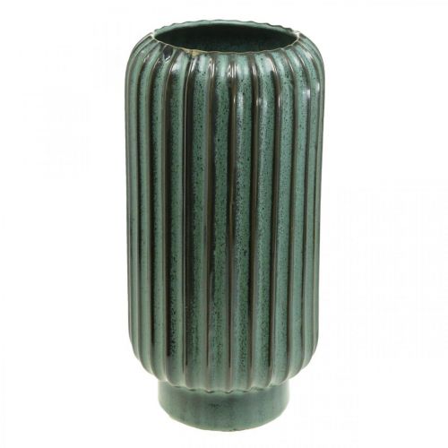 Siervaas, bloemstukken, tafeldecoraties, vaas van golfkeramiek groen, bruin Ø15cm H30.5cm