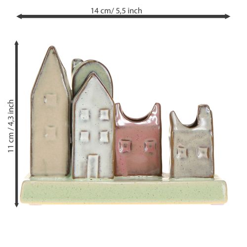 Artikel Mini vaasjesset, kleurrijke huisjes voor tafeldecoratie, 14 cm