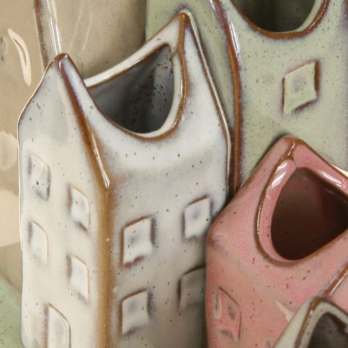 Artikel Mini vaasjesset, kleurrijke huisjes voor tafeldecoratie, 14 cm