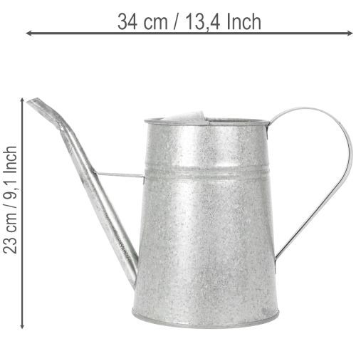 Gegalvaniseerde decoratieve gieter, metaal, grijs, vintage look, 1,7 liter, 23 cm hoog, voor stijlvolle bloemdecoraties en plantenbakken. | Floristik24.nl