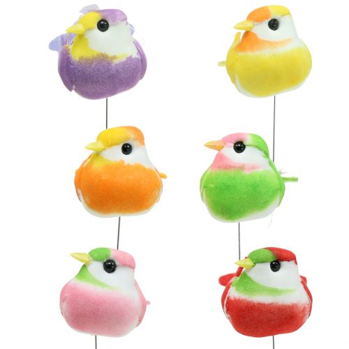 Vogels op draad gekleurd 8cm 12st